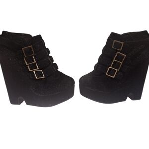 Kerol D. Black Faux Shimmer Fur Wedge Ankle Boots SZ 7